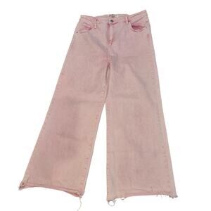 Risen LA Freckled Poppy Women Wide Leg Jeans Pink Denim 32 High Rise Raw Hem